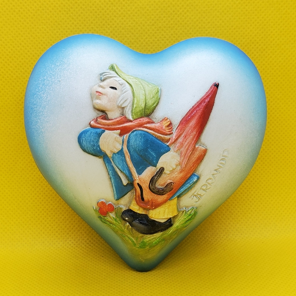 Vintage Anri Italy Heart Shaped Lidded Trinket Box (C16)